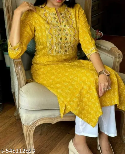 Trendy Fashionable Cotton Embroidered Kurti