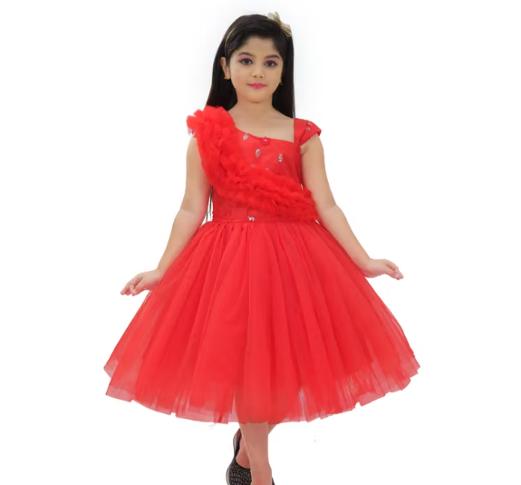 Girls Geometric Print Silk Blend Ethnic Frock