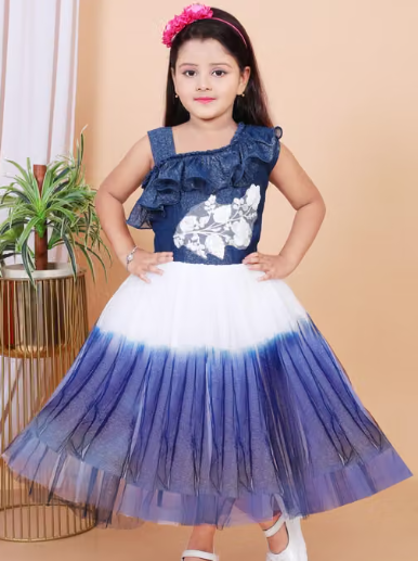 Girls Checked Linen Ethnic Frock