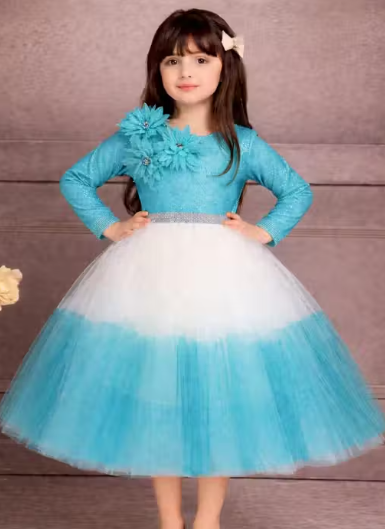 Girls Printed Denim Ethnic Frock
