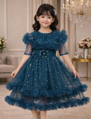 Girls Plain Poly-Cotton Ethnic Frock