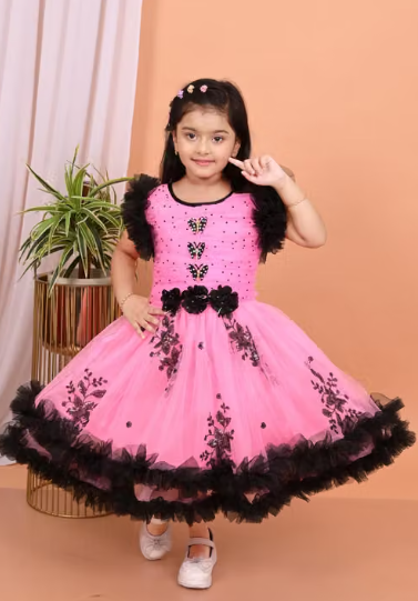 Girls Checked Chiffon Ethnic Frock
