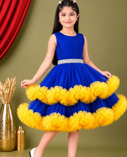 Girls Geometric Print Net Ethnic Frock