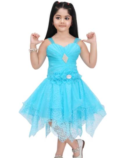 Girls Plain Linen Ethnic Frock