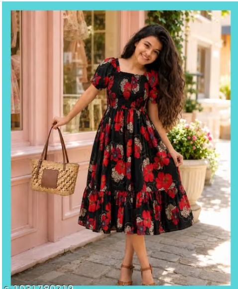 Girls Plain Chiffon Ethnic Frock