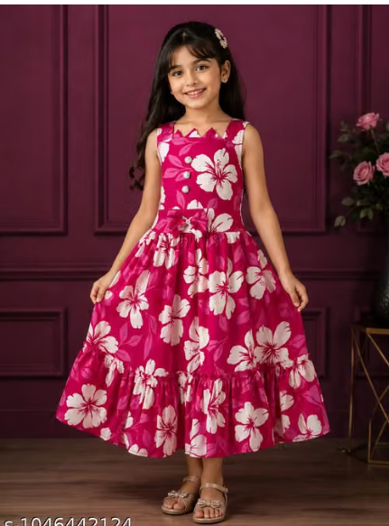 Girls Checked Rayon Ethnic Frock