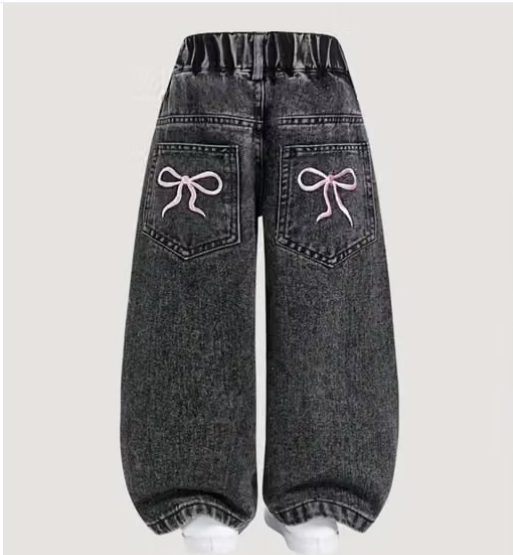 Girls Checked Chiffon Denim Jeans