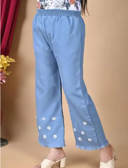 Girls Geometric Print Net Denim Jeans