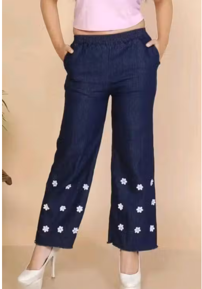 Girls Checked Viscose Denim Jeans
