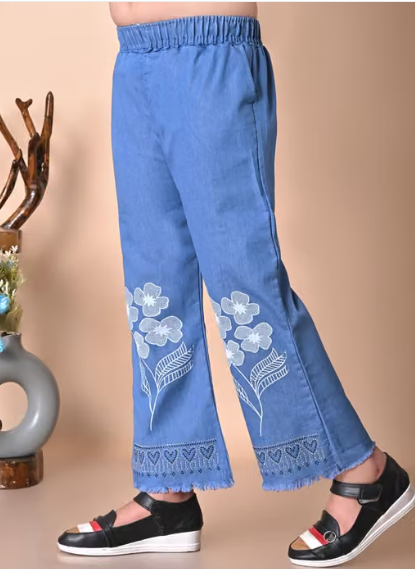 Girls Printed Silk Blend Denim Jeans
