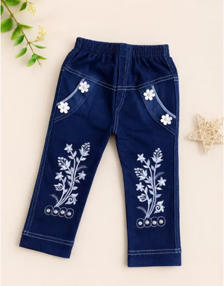 Girls Geometric Print Denim Denim Jeans