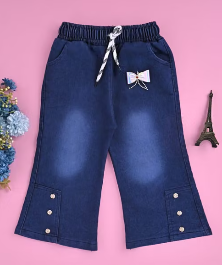 Girls Checked Poly-Cotton Denim Jeans
