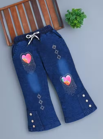 Girls Printed Crepe Denim Jeans