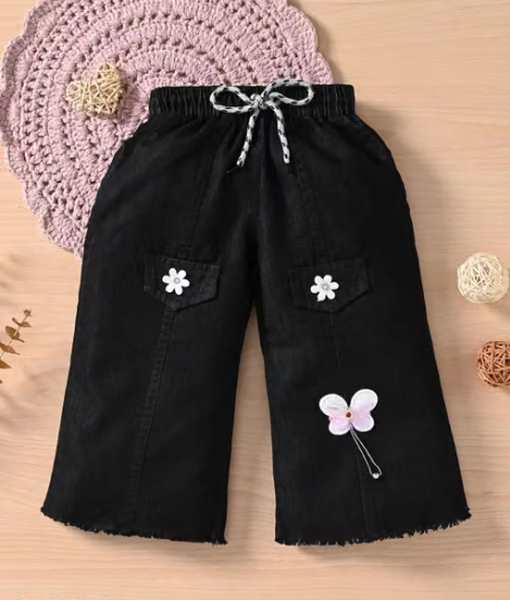 Girls Geometric Print Georgette Denim Jeans