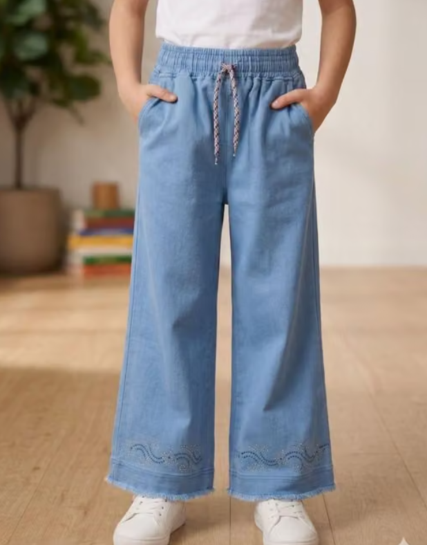 Girls Checked Rayon Denim Jeans
