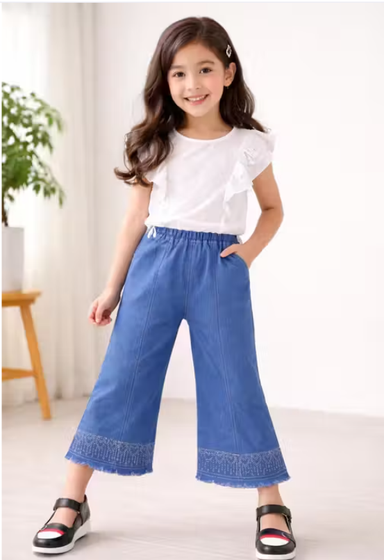 Girls Printed Cotton Denim Jeans