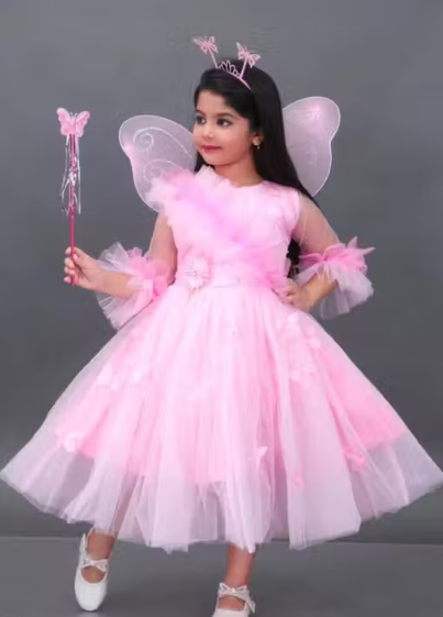 Girls Printed Net Party Frock