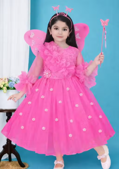 Girls Plain Viscose Party Frock