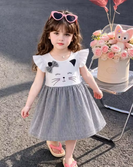 Girls Checked Linen Party Frock