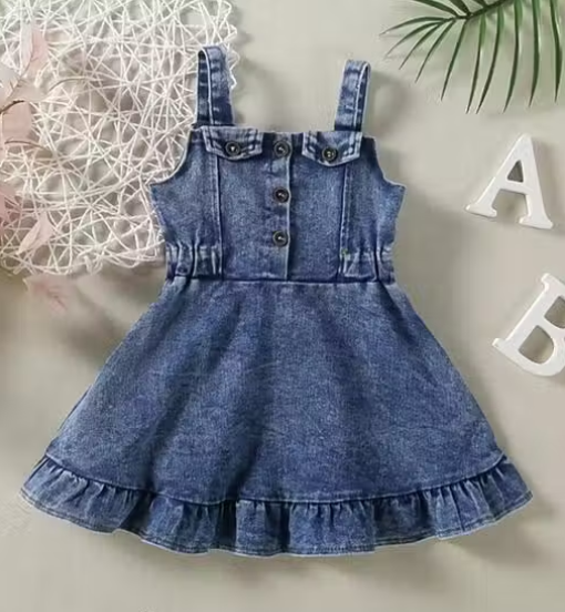Girls Printed Denim Party Frock