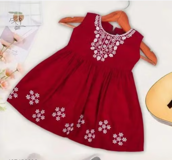 Girls Plain Rayon Party Frock