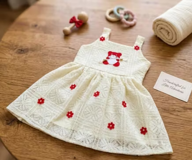 Girls Geometric Print Denim Party Frock