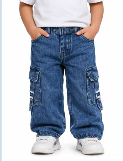 Boys Checked Polyester Denim Jeans