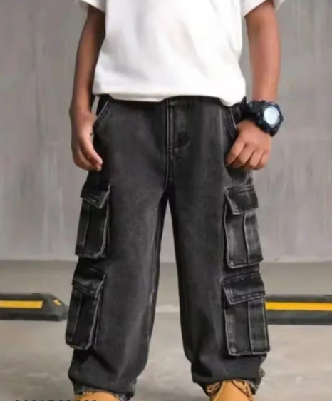 Boys Geometric Print Net Denim Jeans
