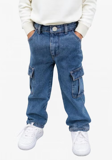 Boys Checked Poly-Cotton Denim Jeans