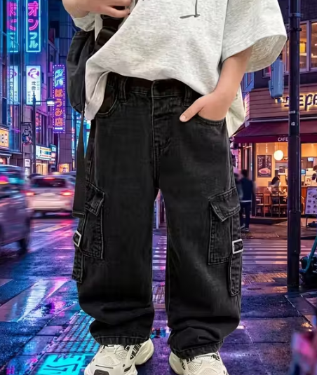 Boys Geometric Print Georgette Denim Jeans