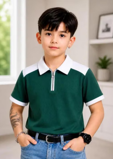 Boys Checked Polyester Cotton T-Shirt