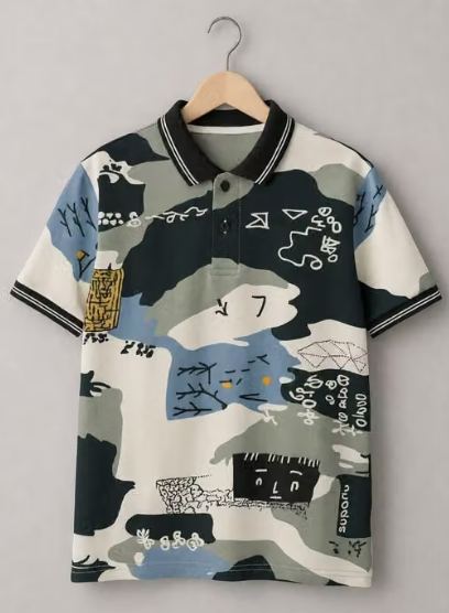 Boys Geometric Print Net Cotton T-Shirt