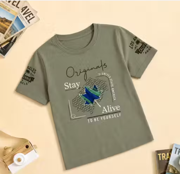 Boys Printed Silk Blend Cotton T-Shirt