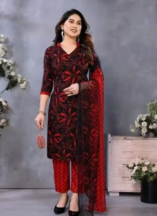 Women Geometric Print Crepe Salwar Suit Set