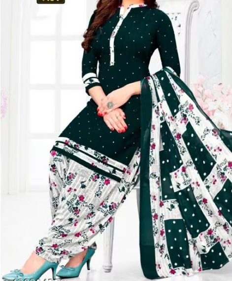 Women Geometric Print Denim Salwar Suit Set
