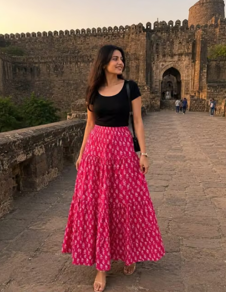 Women Printed Lycra Flared Skirt