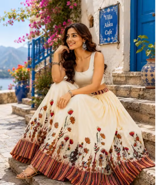 Women Plain Cotton Blend Flared Skirt