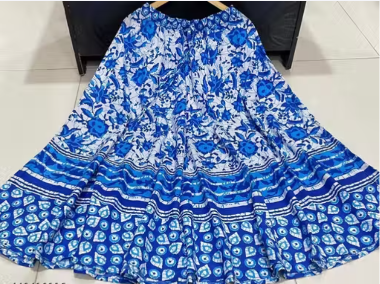Women Plain Linen Flared Skirt