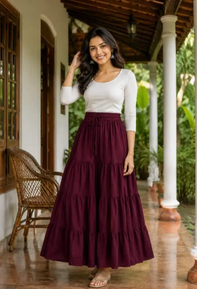 Women Printed Crepe Flared Skirt