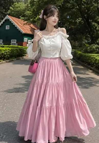 Women Plain Chiffon Flared Skirt
