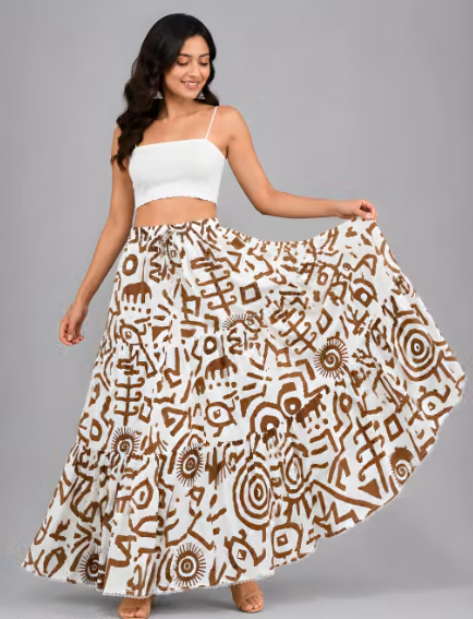 Women Printed Cotton Flared Skirt