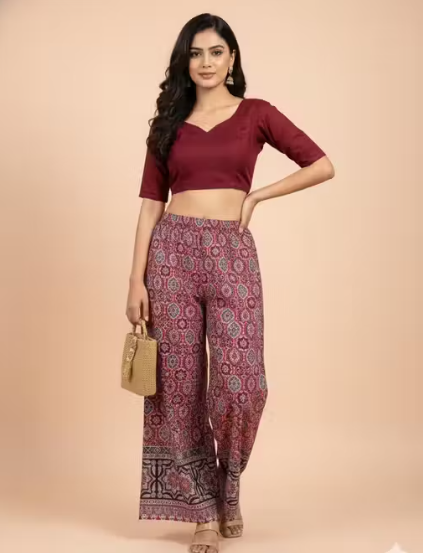 Women Printed Silk Blend Palazzo Pants