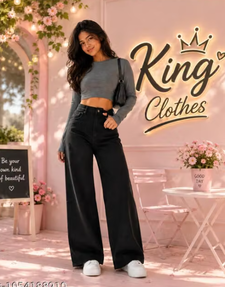 Women Plain Linen High Rise Jeans