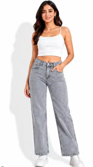 Women Plain Chiffon High Rise Jeans