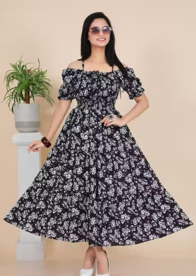 Women Geometric Print Silk Blend A-Line Dress