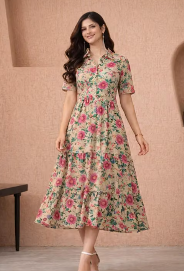 Women Geometric Print Crepe A-Line Dress
