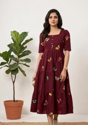 Women Checked Chiffon A-Line Dress