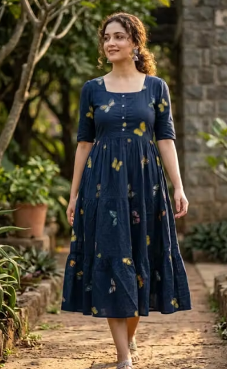 Women Geometric Print Cotton A-Line Dress