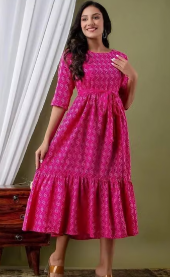 Women Checked Viscose A-Line Dress