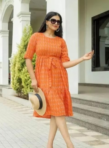Women Printed Silk Blend A-Line Dress